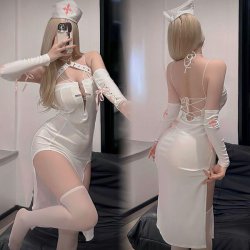 Giyun Nun Costume Lingerie Set - Gothic Anime Hook-Neck Long Dress Cosplay Sleepwear for Halloween & Roleplay