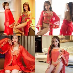 Lace Sheer Bridal Lingerie Set - Satin Goddess Robe & Long Sleeve Costume Outfit for Romantic Nights