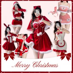 Red Lingerie Set 2025 New Year Outfit - Sexy Christmas Costume Sleepwear for Small Bust & Plus Size Women