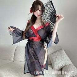 Japanese-Inspired Sexy Kimono Lingerie Set – Pure & Alluring No-Remove Sleepwear in Black A260