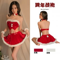 Ai Ruru Velvet Sexy Separates Set – Pure & Tempting Mini Dress with Strapless Bra Top, Holiday Costume Outfit