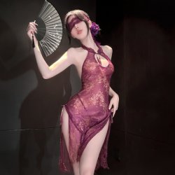 Chao Mu Lace Temptation Lingerie - Elegant Split Cheongsam Style Erotic Underwear for Women