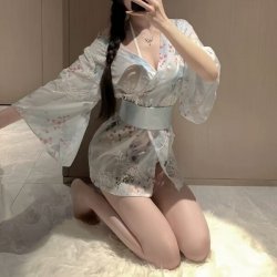 Cherry Blossom Sensual Kimono Lingerie Set - Bunny Girl Costume for Parties, Cosplay & Date Night