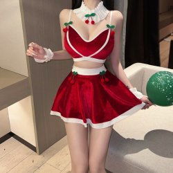 Cherry Temptation Lingerie Dress - Sexy Christmas No-Remove Suspender Gown, Naughty & Sweet Holiday Costume