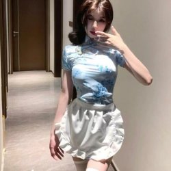 Chinese-Style Qipao Lingerie Set - Seductive Open-Crotch Costume for Role Play & Intimate Moments
