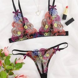 European-Style Sexy Lace Bra and Panty Set – Vibrant Floral Embroidered Women's Intimate Lingerie Outfit