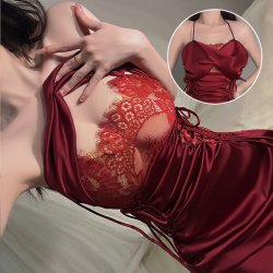 Glorious New Year Lace Sheer Tie-String Babydoll Nightgown Set for Women - Seductive Lingerie Outfit