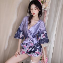 Japanese Kimono Cosplay Outfit - Purple Seductive Yume Kawaii Lingerie Set for Roleplay & Photoshoots
