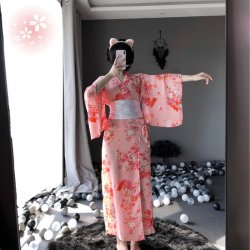 Linlinting Japanese Kimono-Style Cat Lingerie Set - Long Sheer Satin Sleepwear for Women, Seductive & Elegant