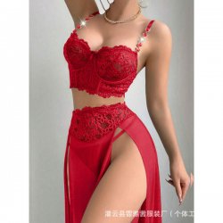 Plus Size Sexy Lace Sheer Chemise - High-Quality Peekaboo Slit Long Slip Dress with Push-Up Straps