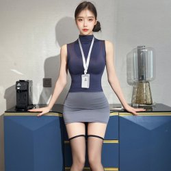 PXFS Secretarial Bodysuit Skirt - Air Hostess Uniform Style Lingerie, Modest Yet Seductive Outfit