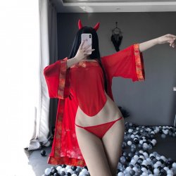 Red Embroidered Chinese Tang Suit Lingerie - Sheer Seductive Lace Costume for Adults