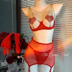 Red Lace Sexy Bra Set - Hollowed-out European and American style push-up lingerie set with sheer details