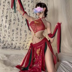 RuoLan Sensual Dunhuang Flying Apsara Lingerie Set – Exotic Hook-Neck Belly Dance Costume