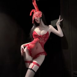 Seasonal Seductive Lace Bodysuit for Women - Sheer Mesh Strap Thong Bodysuit with Pearl Chain Detail