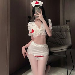 Seductive Nurse Costume Set - Modest Yet Tempting Lace Bodycon Dress with Busty Illusion Design