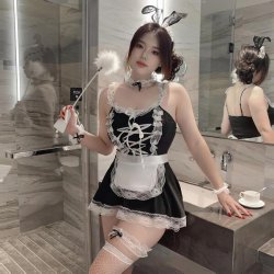 Sensual Sheer Lace Lingerie Set - Busty Pure-Desire Maid Outfit, No-Remove Design