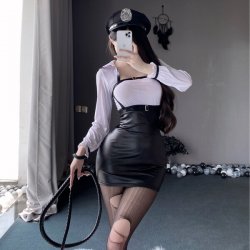 Sexy Secretary Outfit Set – Sleek Vinyl Mini Skirt & Tight Teacher Shirt Costume for Adults