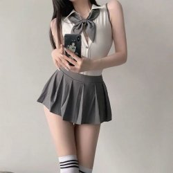 Sexy Short Backless Lingerie Set - Pure & Tempting Student Uniform Costume for Role Play