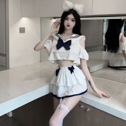 Suoqing Sexy Student Cosplay Outfit - JK Skirt Set, Provocative Uniform Costume with Pleated Mini Skirt & Swimsuit Top