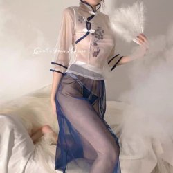 Vintage Chinese Lace Cheongsam Lingerie Set - Sheer Mesh Retro Hanfu-Inspired Erotic Costume for Women