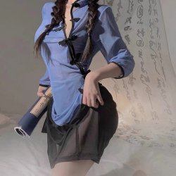 Vintage-Inspired Lace-Trimmed Cheongsam Sleepwear Set - Sexy Split-Hem Silk-Look Nightdress for Women
