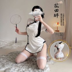 Vintage-Inspired Plus Size Erotic Qipao Dress - Seductive Chinese Silk-Style Lingerie with Embroidered Floral Motifs