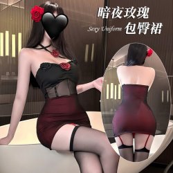 New Year Pure & Tempting Lingerie Skirt - Rose Uniform Sleep Dress with Built-in Pads & Sheer Details