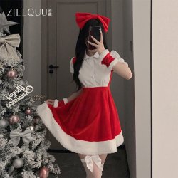 Ziqu New Year Christmas Lingerie Set - Sexy Cute Fuzzy Bodysuit & Matching Outfit for Holiday Parties