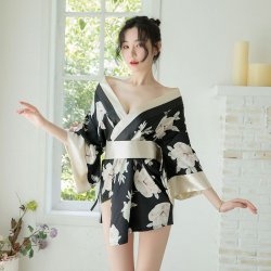 Hua Ying Japanese Kimono Lingerie Set - Sexy Roleplay Costume & Floral Sleep Dress for Women