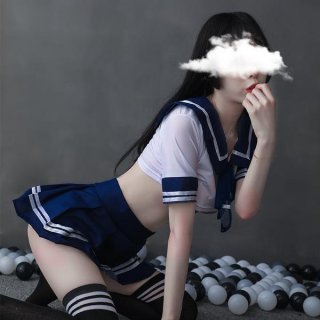 Sailor uniform lingerie set - cute student costume for role play, cosplay & stage performance featuring a navy and white sail...