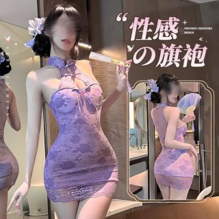 Sexy の featuring a purple cheongsam lingerie set, perfect for women seeking elegant sleepwear or bodycon dresses.