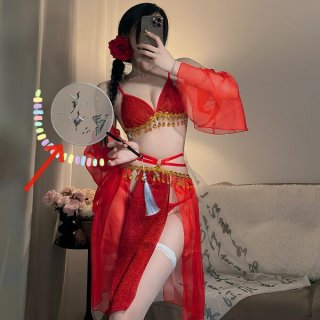 Dunhuang feitian dance costume - chinese ancient style sensual hanfu lingerie, no-remove design, red color with embroidery de...