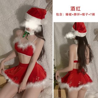 Christmas role play lingerie set - velvet strap nightgown, sexy new year date outfit, pure & spicy cos costume featuring fest...