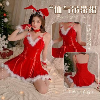 Fairy-fleece christmas lingerie set - sweet youthful costume for holiday parties & stage performances showcases a festive red...
