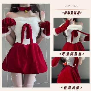 Sexy christmas bunny girl costume set - seductive lingerie outfit with bow, holiday party wear