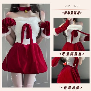 Sexy christmas bunny girl costume set - seductive lingerie outfit with bow, holiday party wear