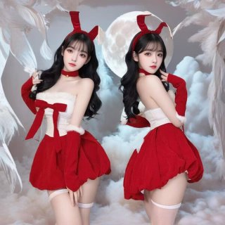 Sexy christmas bunny costume for women, featuring red bunny ears and festive outfit perfect for new year eve, cosplay, and ro...
