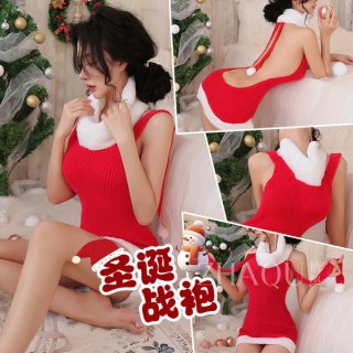 Christmas Cosplay Sexy High-Neck Sweater Lingerie - Backless Seductive No-Remove Uniform