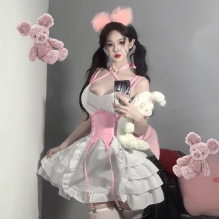 Cute kawaii maid costume set featuring a creamy sweet devil and innocent girl design, perfect for cosplay with fluffy accesso...