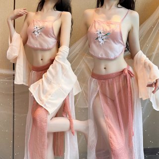 Golden night seductive hanfu lingerie set - vintage chinese-inspired erotic costume with embroidery, no-remove design