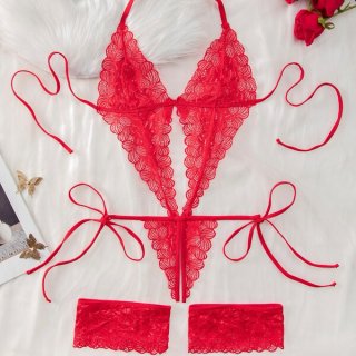 Lace sheer bodysuit for women - sexy european-american style erotic lingerie, full-body transparent design with heart pattern...