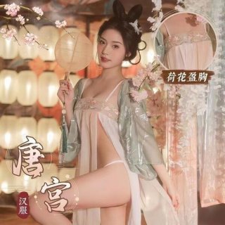 Transparent ancient chinese court lingerie set featuring sexy dunhuang flying apsaras bodice and long dress, perfect for eleg...