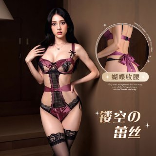 Seductive sheer mesh bodysuit set with floral lace and underwire support, perfect for small busts.