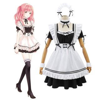 Miracle nikki cosplay maid dress - japanese soft lolita anime dress for women, plus size costume set featuring a black and wh...