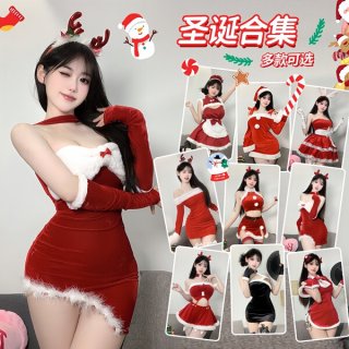 Sexy christmas lingerie set for women, plus size new year eve costume, bunny outfit with red velvet dress and white fur trim