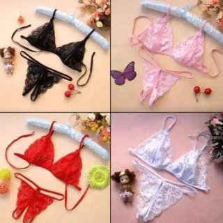 Qingran lace thong bra set - sheer open-crotch erotic lingerie two-piece outfit for women in black, pink, red, and white