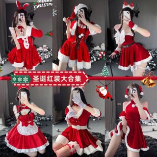 Sexy bunny outfit for women, christmas-themed costume with maid elements, perfect for holiday parties and halloween cosplay.