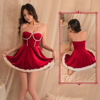 Ruolan christmas lingerie set - plush velvet cami sleep dress & matching robe outfit for women, festive red design with white...