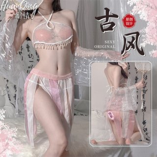 Seductive chinese-inspired lingerie set featuring vintage design elements, perfect for bedroom play with elegant allure.